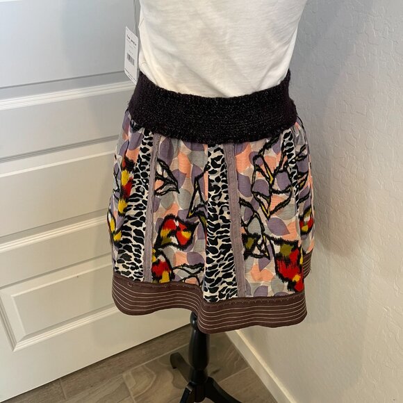 Free People Women's Multicolor Leopard Leaf Patchwork Skirt - Size Medium (308) - Picture 4 of 11